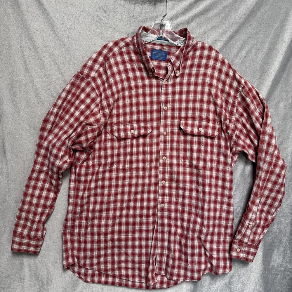 Pendleton Shirt Mens Extra Large‎ Red Plaid Button Down Cotton Two Chest Pockets